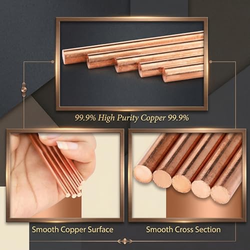 Image of Therwen 1 Pcs Pure Copper Round Rod 11.8 Inch Length Bare Metal Solid Copper Rod Lathe Bar Stock for Crafts (0.12 Inch / 3 mm in Diameter)