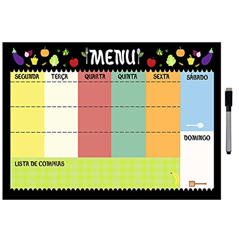 Quadro Planejador de Metal Semanal Menu 29x40cm + Caneta