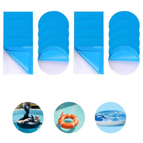 SHPUJUN 20 StüCk Poolflicken Selbstklebend Unterwasser PVC Pool Flicken Pool Reparaturset für Reparatur Leck Wasserbett Aufblasbaren Sofas/Pools Klebeband Selbstklebende (10 Kreise+10 Quadrate)