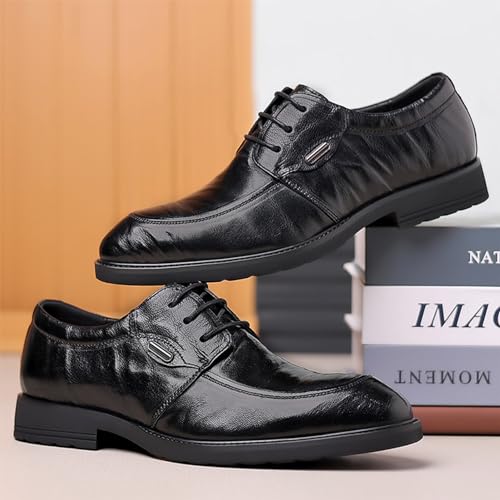 YZABEL Men's Leather Flat Casual Oxford Shoes, Business Party Formal Shoes Casual Wedding Office Men Dress Shoes Black2
