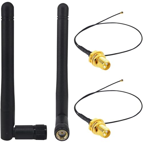 BOOBRIE WiFi Antenna 3dBi 2.4/5/5.8 GHz RP-SMA Male WiFi Aerial and 25cm MHF4 to RP-SMA Female Pigtail 0.81mm for Wireless Mini-PCI Express PCIE Network Card Adapter