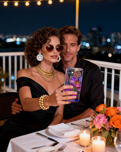 Image of Goodon for iPhone 12 Mini Case Cute - Wireless Charging Compatible - Dual-Layer Hard Shell + Silicone Cover - Protective Phone Case with Trendy Designs for Women - Blooming Purple Flowers