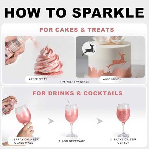 HUEBEATY® Rose Gold Edible Glitter Spray for Drinks & Cakes – 10g Food Grade Drink Shimmer Spray, Edible Luster Dust for Cocktails, Champagne, Cupcakes, Cookies & Desserts Decorating - Thumbnail 5