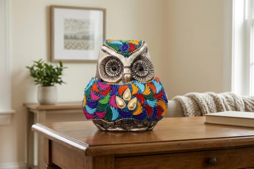 Image of Vintage Metal Owl Showpiece and Paper Weight Metal Handicraft Idol for Home Decor (Silver Stone)