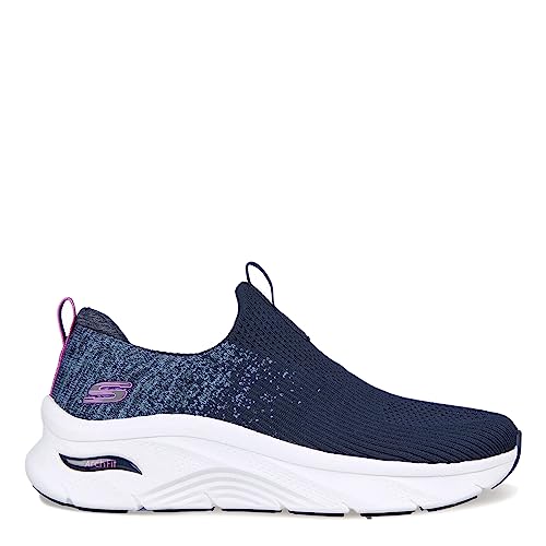 Skechers Women's Arch Fit D'luxSlipper, Navy Knit Purple Trim, 5 US