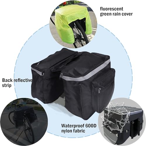 25L Saddle Bags for Bike, Waterproof Mountain Road Bike Rack Rear Bags, Seat Tail Carrier Trunk Double Panniers Bag, Bike Saddle Bag With Reflective Trim, Bike Panniers With Adjustable Hooks