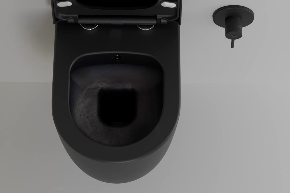 Dusch WC spülrandlos I Taharet WC Komplettset Warmwasser I Bidet WC randlos schwarz matt I Hänge WC kompatibel mit Geberit Duofix Spülkasten Sigma30 Drückerplatte I Wand WC Softclose Deckel