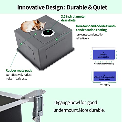 Ecochannels Undermount Kitchen Sink, 18 X 18 X 10 Inch Single Bowl Bar Sink 16 Gauge T-304 Stainless Steel Kitchen Sinks With Accessories #TOP6