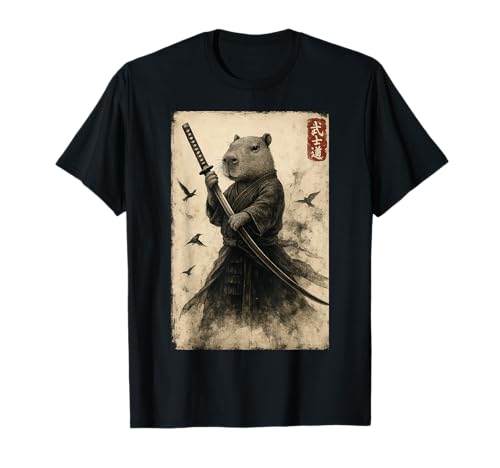 Samurai Ninja Capybara Japanese Art Anime Ukiyo-e Graphic T-Shirt