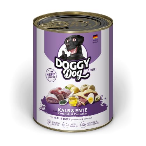 DOGGY Dog Paté Mix 1, 6 x 800 g, Nassfutter für Hunde im Probierpaket, getreidefreies Hundefutter mit Lachsöl und Grünlippmuschel, Alleinfuttermittel mit hohem Fleischanteil, Made in Germany