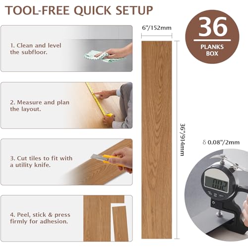 Fablioflo Peel and Stick Floor Tile, 36 Pcs 54 Sq.Ft Waterproof Wood Grain Luxury Vinyl Plank Flooring, Easy DIY Self Adhesive Vinyl Floor for Kitchen, Living Room, Bedroom, RV, Natural Beige Oak by FABLIOFLO - Image 7