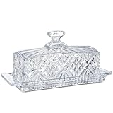 Exquis et frappant - Fabriqué en cristal de qualité supérieure, lourd et brillant. Embellissez votre table avec ce joli beurrier. Le design gravé en filigrane sur le plateau scintillant, surmonté d'un bouton floral unique sur le couvercle, impressionnera vos invités.