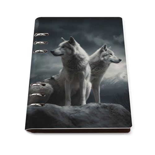 Cuaderno A5 de piel sintética de alta calidad Wolf at Night con cubierta duradera elegante
