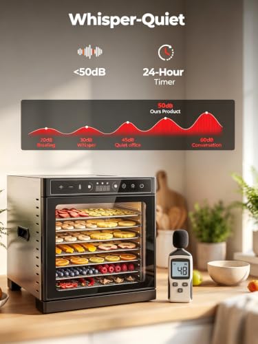 Image of 700W Food Dehydrator Machine 8-Tray, Max 212F Adjustable Temp & 24H Timer, Dual-Layer Stainless Steel Food Dryer with View Window for Beef Jerky, Fruit, Veggie, Herb & Homemade Dog Treats