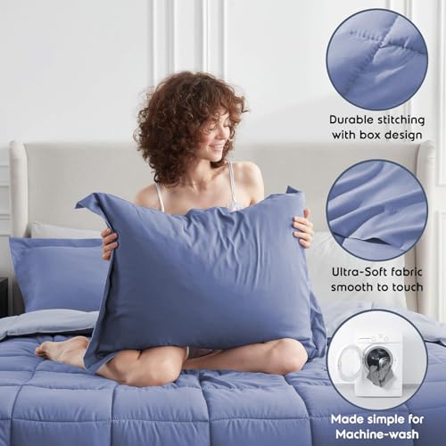 Image of FURBO Microfiber Reversible 200 GSM AC Comforter Set Double Bed with 2 Pillow Covers, Quilt for Double Bed King Size for All Season Comfort (90x100 Inches, Blueberry & Lavender)