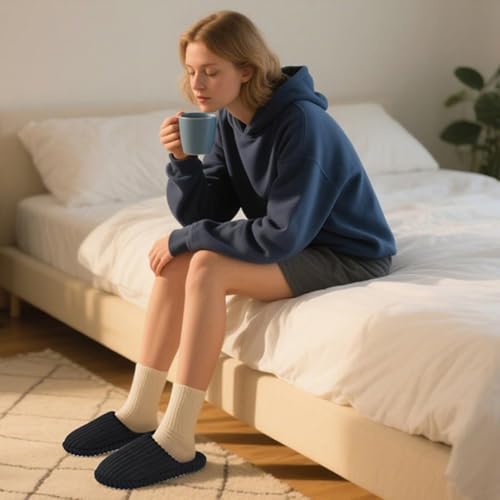 Image of Women Arch Support Slippers - House Bedroom Slippers for Woman, Orthopedic Shoes for Plantar Fasciitis, Corduroy Closed Toe Ladies Slides Outdoor 5-10.5