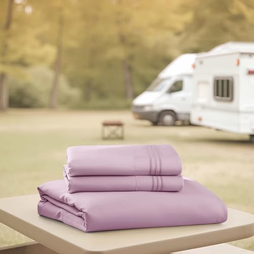 Image of Nestl Dusty Purple Short Queen Sheets for RV, Hotel Luxury RV Queen Sheets Set, 4 Piece Fitted Bed Sheet Set and Pillowcases, Super Soft, Wrinkle-Free, and Breathable Camper Bedding