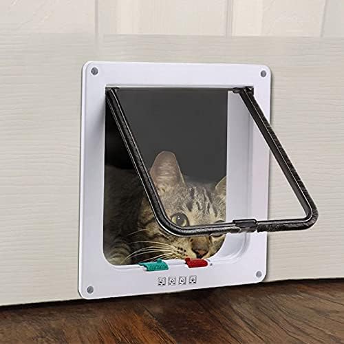 Youyijia 4 Way Pet Magnetic Locking Door 19.2*20*2cm For Cats And Small Dogs Indoor/Outdoor Cat Flap Door Safety Pet Magnetic Door (white)
