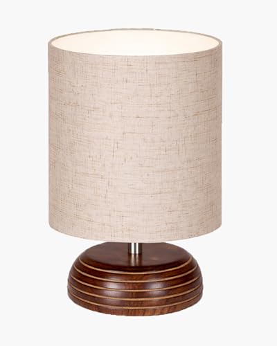 Image of Homesake Wooden Base Table Lamp with Fabric Drum Shade Aara | Warm Ambient Bedside Lamp for Bedroom, Living Room, Study, Office, Modern Classic Night Lamp Home Decor, (KD Khadi Shade)