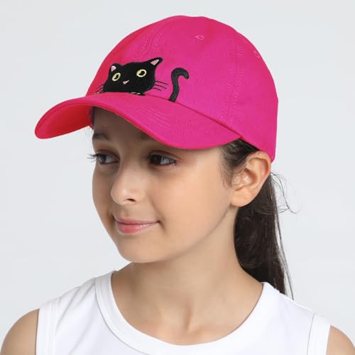Girls Criss Cross Ponytail Hat Black Cat Baseball Cap Kids Adjustable Cotton Hats Funny Embroidered Sun Hat Age 3-144
