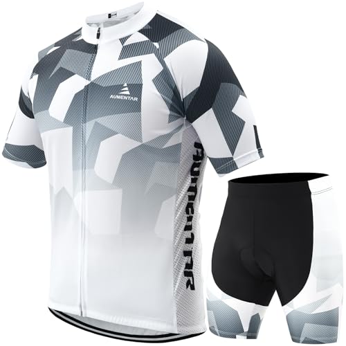 AUMENTAR Cycling Jersey Mens Set Reflective Breathable Short Bike Clothing Quick-Dry Bicycle Shirts with 3D Padded Shorts Gray XXL