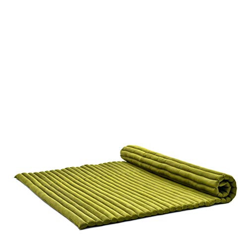 Image of Leewadee - Foldable Floor Mattress - Japanese Roll Up Futon -Trifold Tatami Mat- Guest Floor Bed - Camping Mattress - Thai Massage Mat, Kapok Filled, 75 x 57 inches, Green