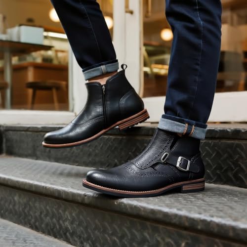 Image of Men's British-Style Buckle Oxford Boots | Buckle Strap Side-Zip Oxford Boots for Casual, Business & Work (Ankle-Length)
