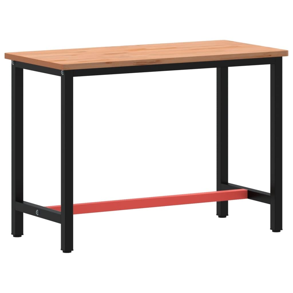 Stół warsztatowy z litego drewna bukowego i malowanego proszkowo metalu, 115 x 55 x 81,5 cm, stabilny stół roboczy z dużą powierzchnią roboczą, do warsztatu, garażu, dla majsterkowiczów i