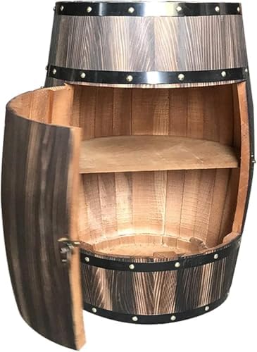 Solid Oak Barrel Wine Cabinet with Lockable Door, Rustic Beer Barrel Display, Natural Wood Storage, Ideal for Wine Cellar Decor, 42x55cm, Stylish Home Bar Furniture