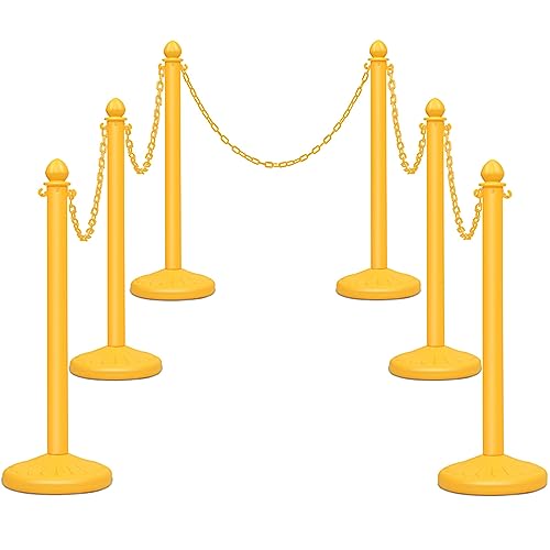 COSTWAY Juego de 6 Poste Separador con 5 Cinta Extensible, Sistema de Guía de Personas, Soporte de Barrera de Plástico para...