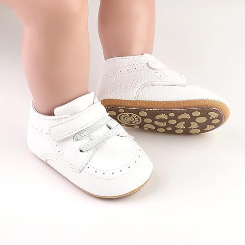 Image of SOFMUO Baby Boys Girls High Top Ankle PU Leather Sneakers Soft Rubber Sole Infant Moccasins Newborn Oxford Loafers Anti-Slip Toddler Wedding Uniform Dress Shoes