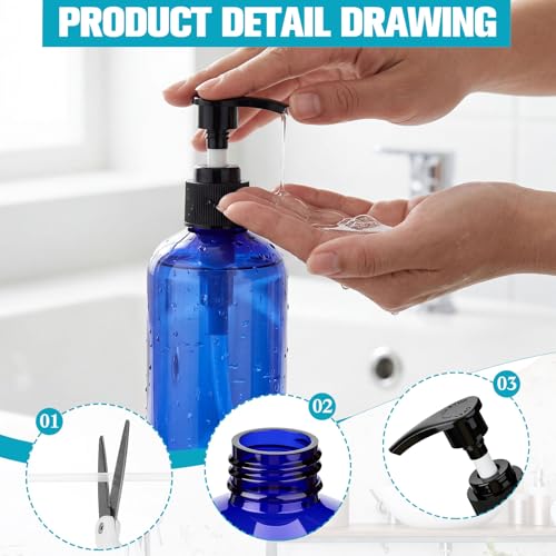 Image of CroBlissful 16 Pcs Empty Plastic Pump Bottles 8oz Refillable Lotion Pump Bottle Containers with Dispenser for Shampoo, Conditioner, Face Cream, Massage Oil, Liquid Soap (Blue)