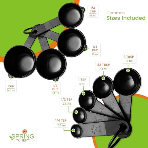 Spring Chef Magnetic Measuring Cups and Spoons Set of 9, Nesting Kitchen Tool with Easy to Read Markings for Measuring Dry or Liquid Ingredient, BPA Free, Black - Thumbnail 3