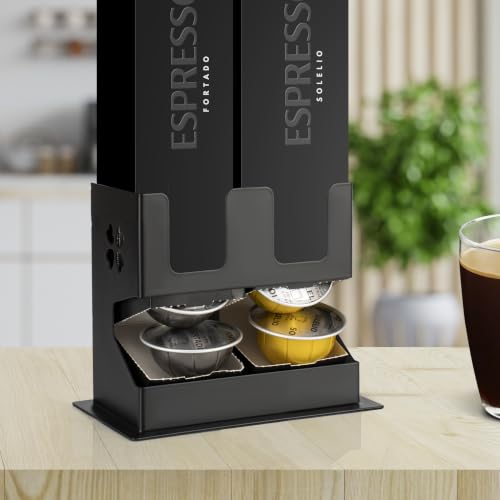 Image of RECAPS Coffee Pod Storage Holder Compatible with Nespresso Vertuo(2 Box) | Countertop Organizer Stand with Non-Slip Steel Base, Pod Dispenser,Dispenses 2 Coffee Flavors (20 Vertuo Capsules)