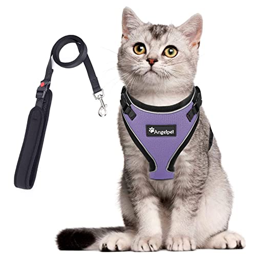 猫 猫用 ハーネス 胴輪 猫具 ねこ ネコ 子猫 子犬 小型犬 散歩 お出かけ 抜けない ベスト ソフト胸あて 軽量 頭を通さずマジックテープで装着 サイズ調節可 夜反射 通気メッシュ (Mサイズ (x 1), ライトパープル)