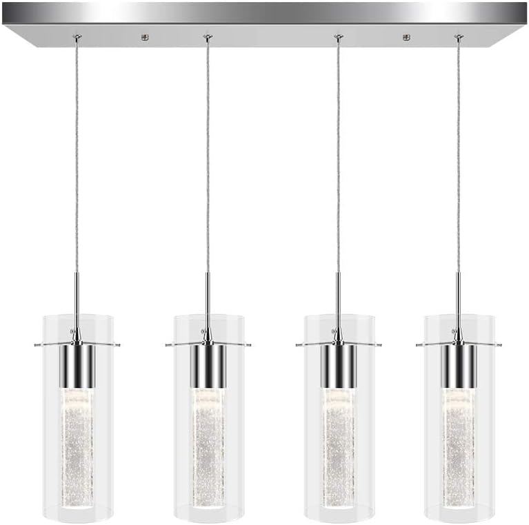 PARTPHONER Pendant Ceiling Light Fixture for Kitchen Island, Integrated LED Hanging Light with Crystal Bubble Glass 26W, 4000K Neutral White Light for Kitchen, Restaurant, Dining Room(4 Light)