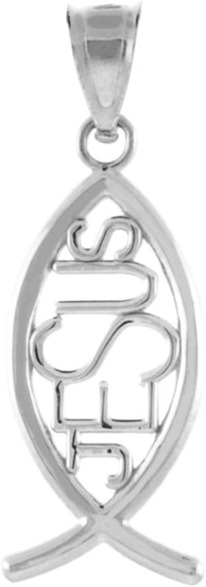 Gold Ichthus JESUS Inscribed Vertical Pendant Necklace | 10K or 14K Yellow, Rose or White Gold | Choice of Chain Length/Pendant Only