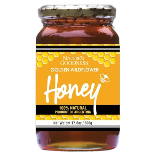 Natures Goodness Golden Wildflower Honey In Glass Jar - 17.6 oz (500g) (100% Natural, Gluten Free and Non-GMO)