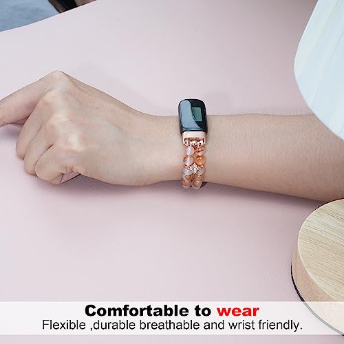 Image of Wongeto Compatible with Fitbit Luxe Bands,Fashion Handmade Elastic Stretch Pearl Bracelet Women Replacement Strap for Fitbit Luxe accssorises