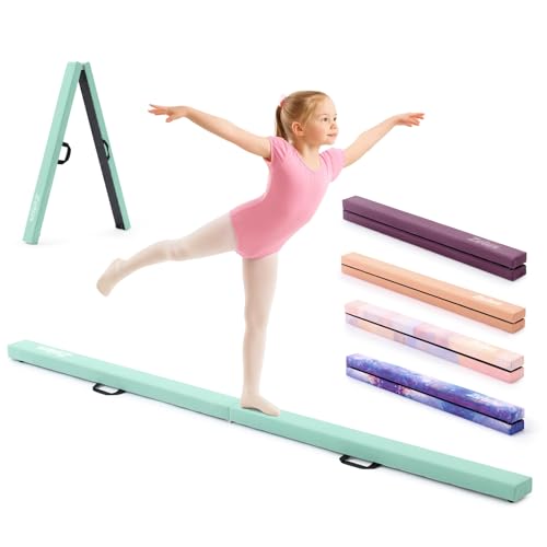 ZELUS 270 CM / 9 pies Barra de Equilibrio Gimnasia Plegable Barra Gimnasia Artistica Viga de Equilibrio Base Antideslizante Asas de Transporte para Niños, Principiantes y Profesionales (Verde)