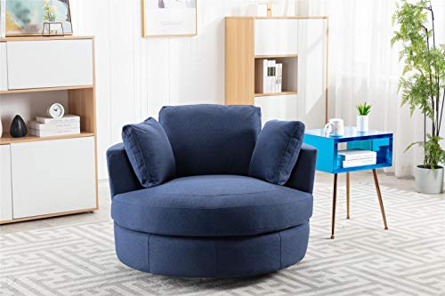 Pannow Modern Akili Swivel Barrel Chair, Swivel Accent Sofa Barrel Chairs, Round Barrel Chair 360Â° Swivel with 3 Pillows for Living Room (42.5 Inch, Navy)