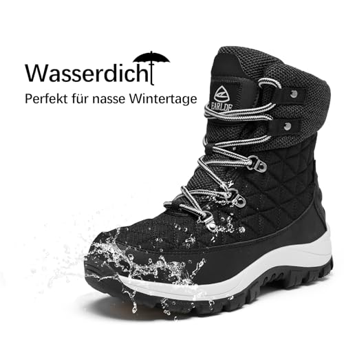EARLDE Winterschuhe Damen Wasserdicht Schneestiefel Warm Gefüttert Winterstiefel Rutschfest Outdoor Schuhe Winter Stiefel Schwarz 39 Größe