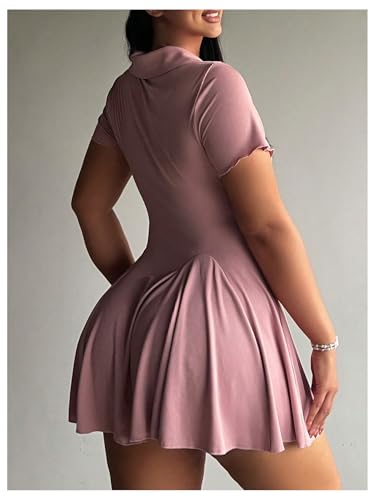 Image of RoseSeek Women's Plus Size Ribbed Knit Golf Dress Button Front Short Sleeve A Line Collared Shirt Dresses