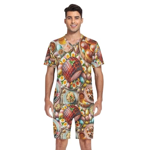 Mens Pajama Short Sleeve Sleepwear with Pockets Lounge V Neck Nightwear 2 Pcs Pj Set, S-XXL4