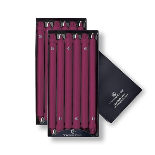 Image of Colonial Candle Unscented Taper Candle, Classic Collection, Mulberry, 12 in, Pack of 12 - Up to 10 Hours Burn