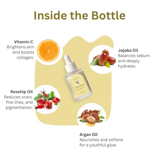 Image of Vitamin C Face Serum for Glowing Skin 30ml | 100%Natural | Brightening & Skin Radiance Booster with Damask Rose Oil, Vitamin E & Herbal Extracts | Reduces Dark Spots, Pigmentation & Dullness | Boosts Collagen Production | Lightweight Non-Sticky Face Serum for Men & Women | 30ml