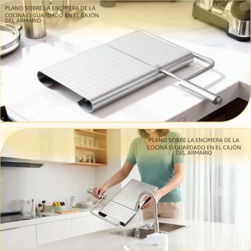 Miniatura 6 de Gevvnss Cortador De Queso Intercambiable De Acero Inoxidable, Cortador De Queso Con Tabla Y Rejilla De Medición, Con 5 Cables Adicionales Para Queso Bloque, Mantequilla Y Queso