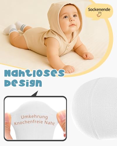 Kyopp 5 Paar Socken Baby Gestreift Neutrale Socks Baumwolle Reinem Weiß Kindersocken