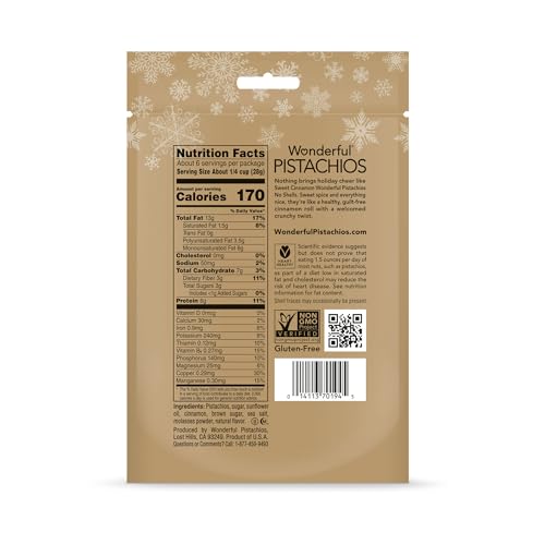 Image of Wonderful Pistachios No Shells, Sweet Cinnamon Flavored Nuts, 5.5 Ounce Resealable Bag, Protein Snacks, Gluten Free, Healthy Vegan Snacks (Pack of 4)