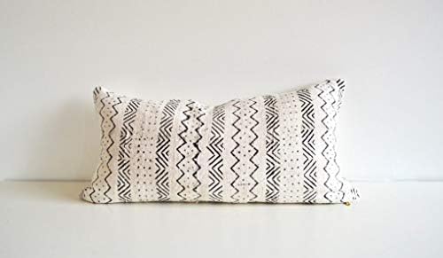Black and White Vintage African Mudcloth Pillow Cover Lumbar 12x24